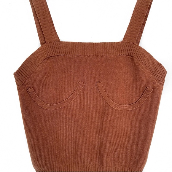 ASOS Brown Knit Crop Top w/ Underbust Seam Detail - Picture 4 of 4